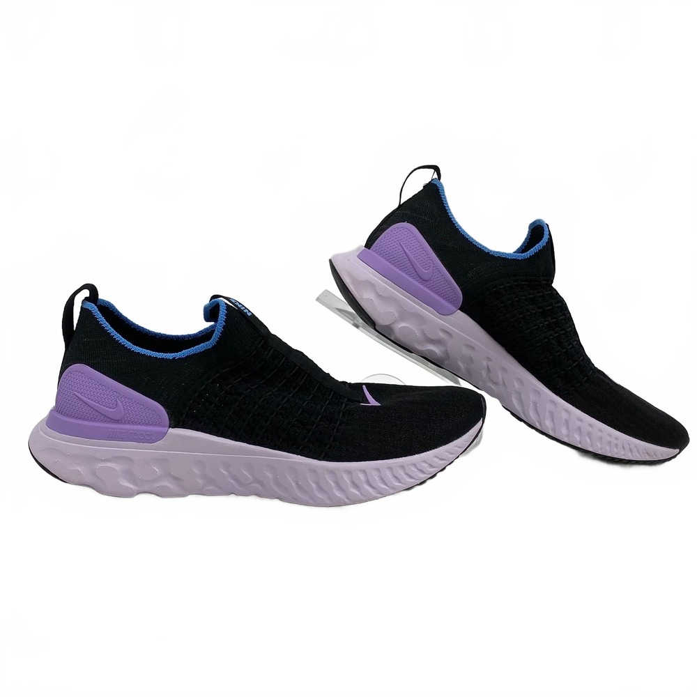 Nike Black Purple React Phantom Run Flyknit 2 Sneakers | Womens 9.5